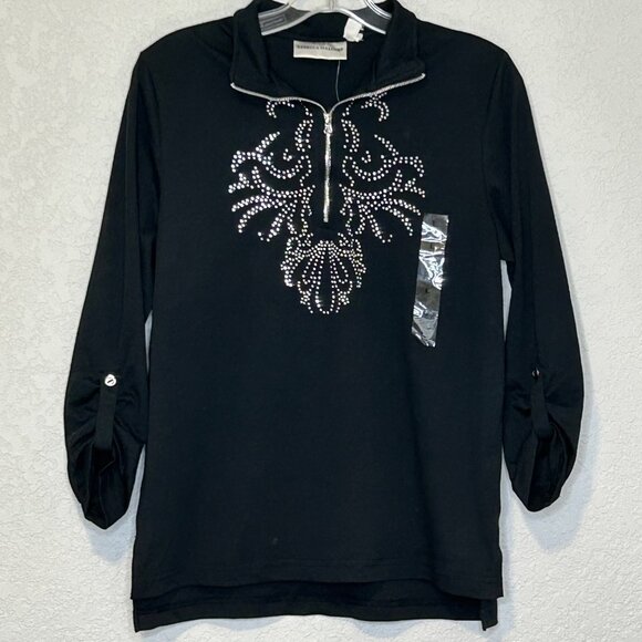 NWT Rebecca Malone Large Caviar 3/4 Sleeve Blouse with Embellishments Zipper - Picture 10 of 11